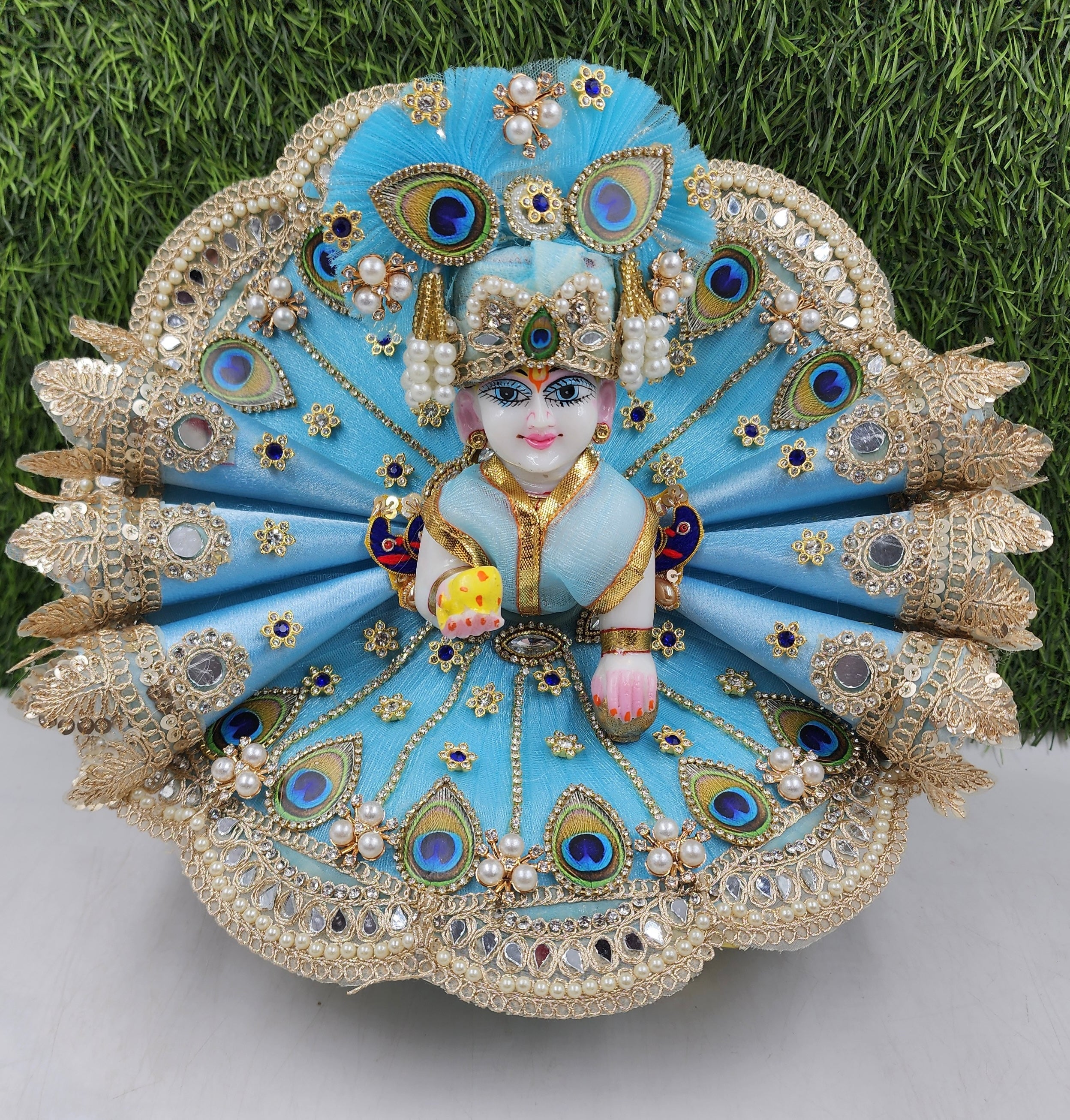 Designer Skyblue Laddu Gopal Dress for Kanha Ji | Fancy Heavy Poshak for Bal Gopal | Perfect for Janmashtami | Sizes 0-6 Available