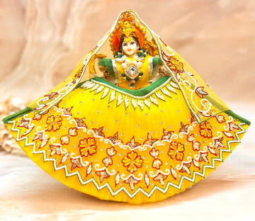 Handmade Luxe Yellow Pearl Lehenga Set for Laddu Gopal - Designer Choli & Dupatta | Perfect Kanha Ji Poshak for Janmashtami & Festivals