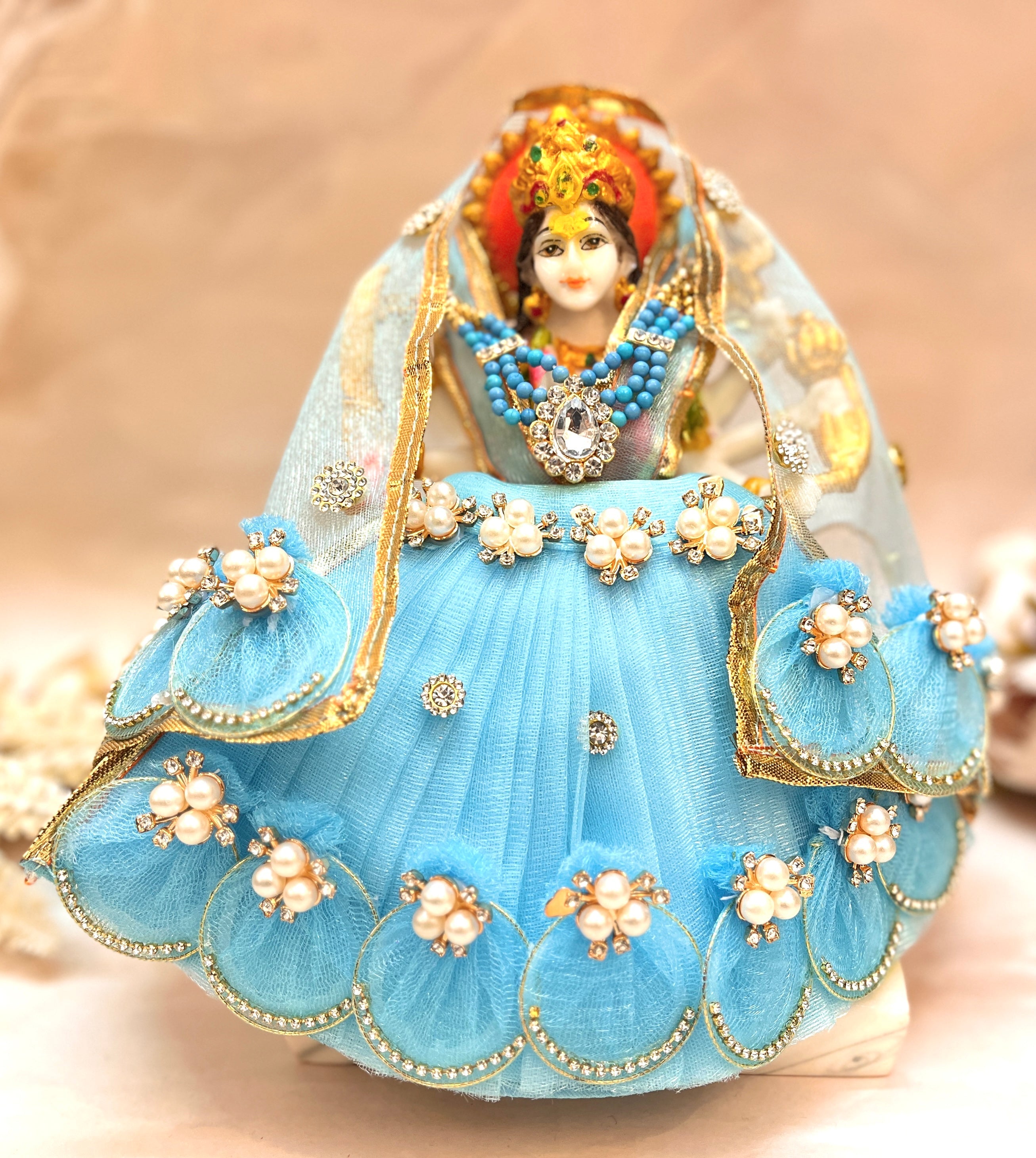 Handmade Mata Rani Skyblue Lehenga Set - 3 Piece Choli & Dupatta for Laddu Gopal Dress, Kanha Ji Poshak, Bal Gopal Dress for Janmashtami Festival
