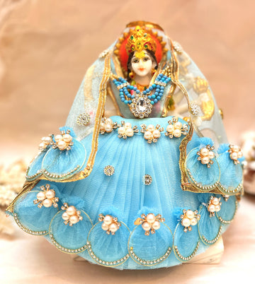 Handmade Mata Rani Skyblue Lehenga Set - 3 Piece Choli & Dupatta for Laddu Gopal Dress, Kanha Ji Poshak, Bal Gopal Dress for Janmashtami Festival