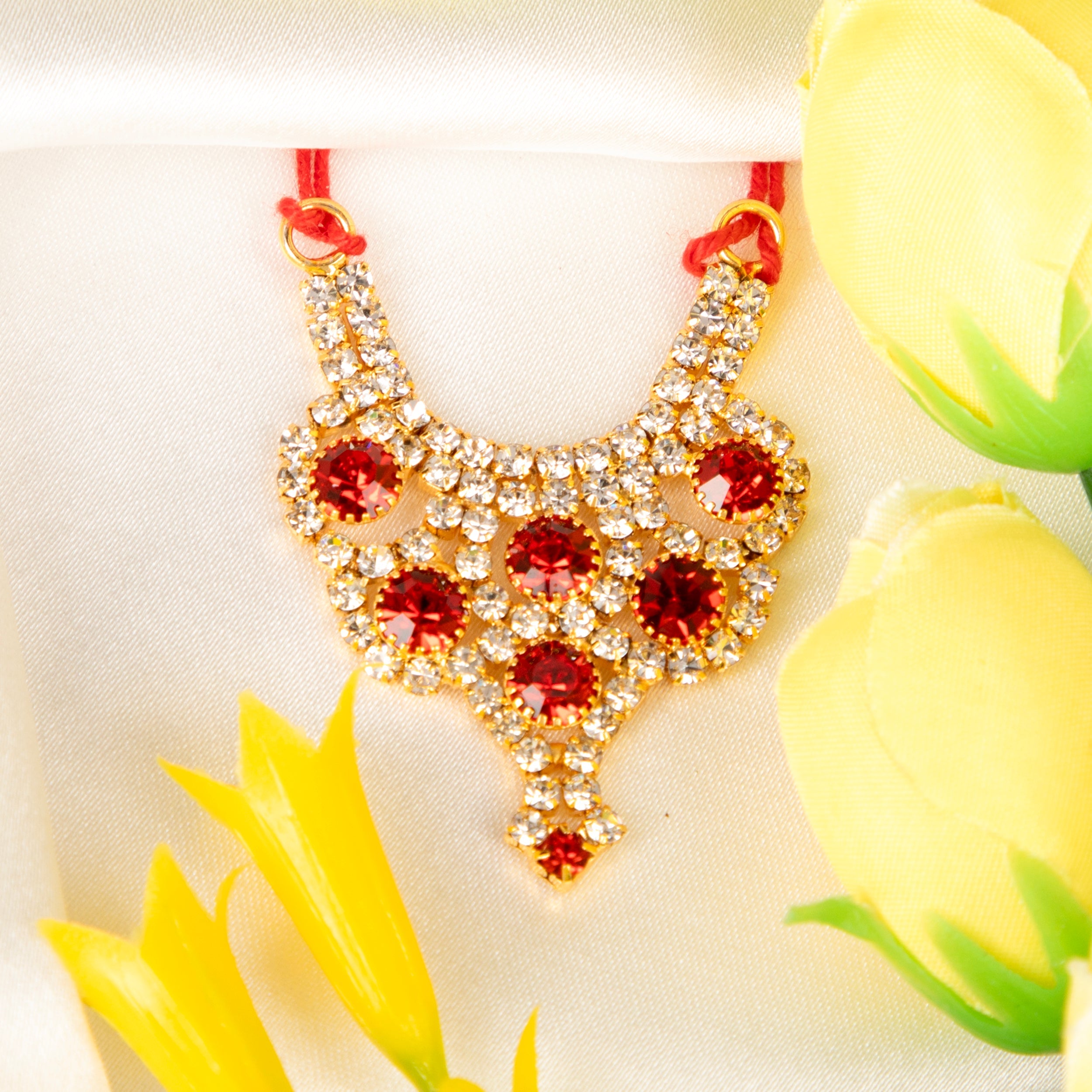 Handmade Red Heavy Stone Jerken Necklace for Laddu Gopal Ji - Perfect for Janmashtami, Bal Gopal Dress, and Kanha Ji Poshak