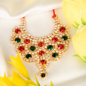 Handmade Red & Dark Green Heavy Stone Jerken Necklace for Laddu Gopal Ji - Perfect for Janmashtami, Bal Gopal Dress, and Kanha Ji Poshak