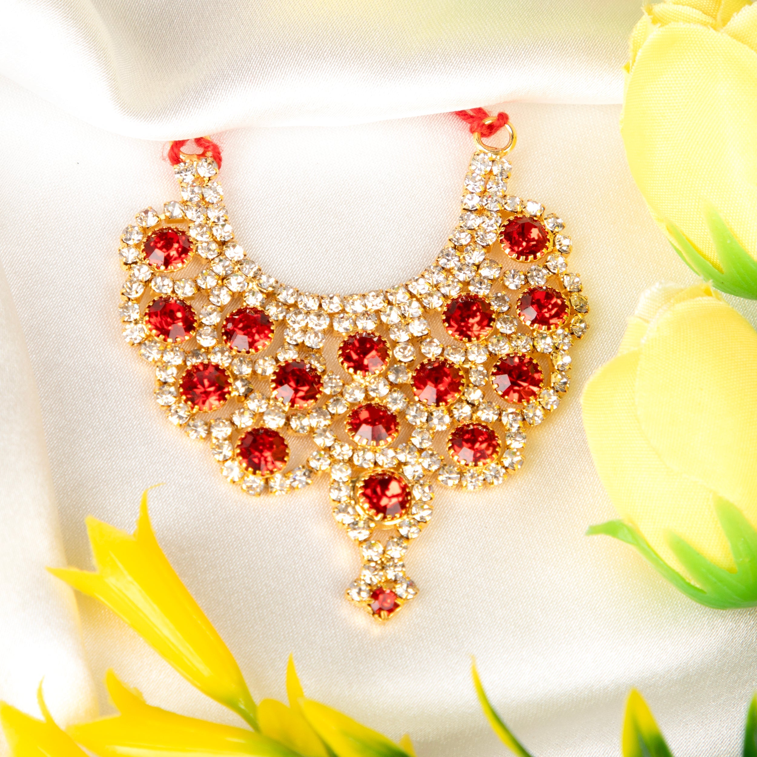 Handmade Red Heavy Stone Jerken Necklace for Laddu Gopal Ji - Designer Poshak for Janmashtami, Bal Gopal, Kanha Ji & Krishna Ji Dress (Size 4-6)