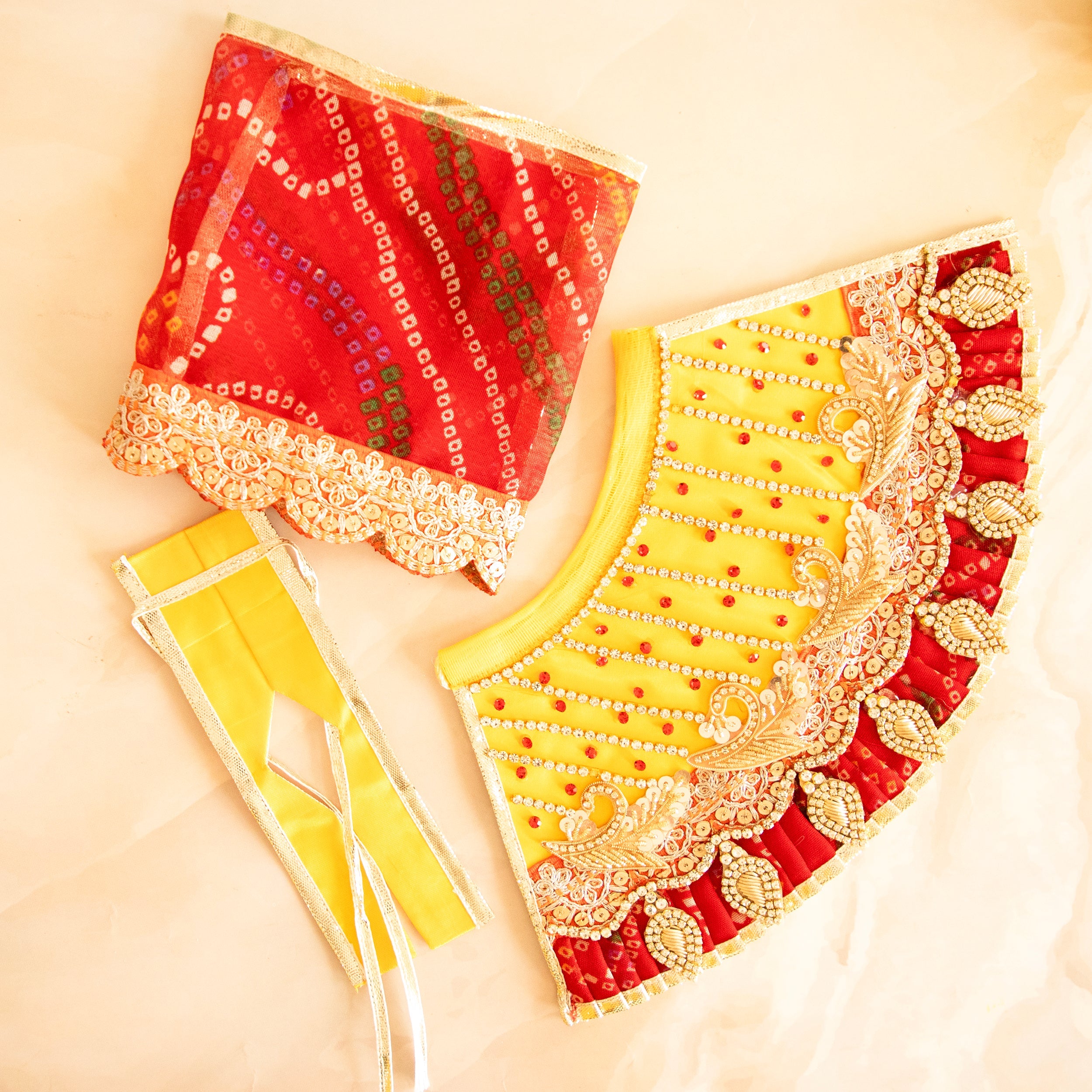 RK Set: Handmade 6-Piece Designer Pitambara Vastra for Laxmi Ji & Ganesh Ji | Perfect for Janmashtami | Laddu Gopal Dress, Kanha Ji Poshak, Bal Gopal Dress