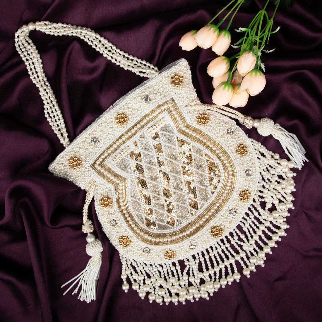 Handmade Ivory Royale Potli - Designer Laddu Gopal Dress, Kanha Ji Poshak, Bal Gopal Dress for Janmashtami Festival