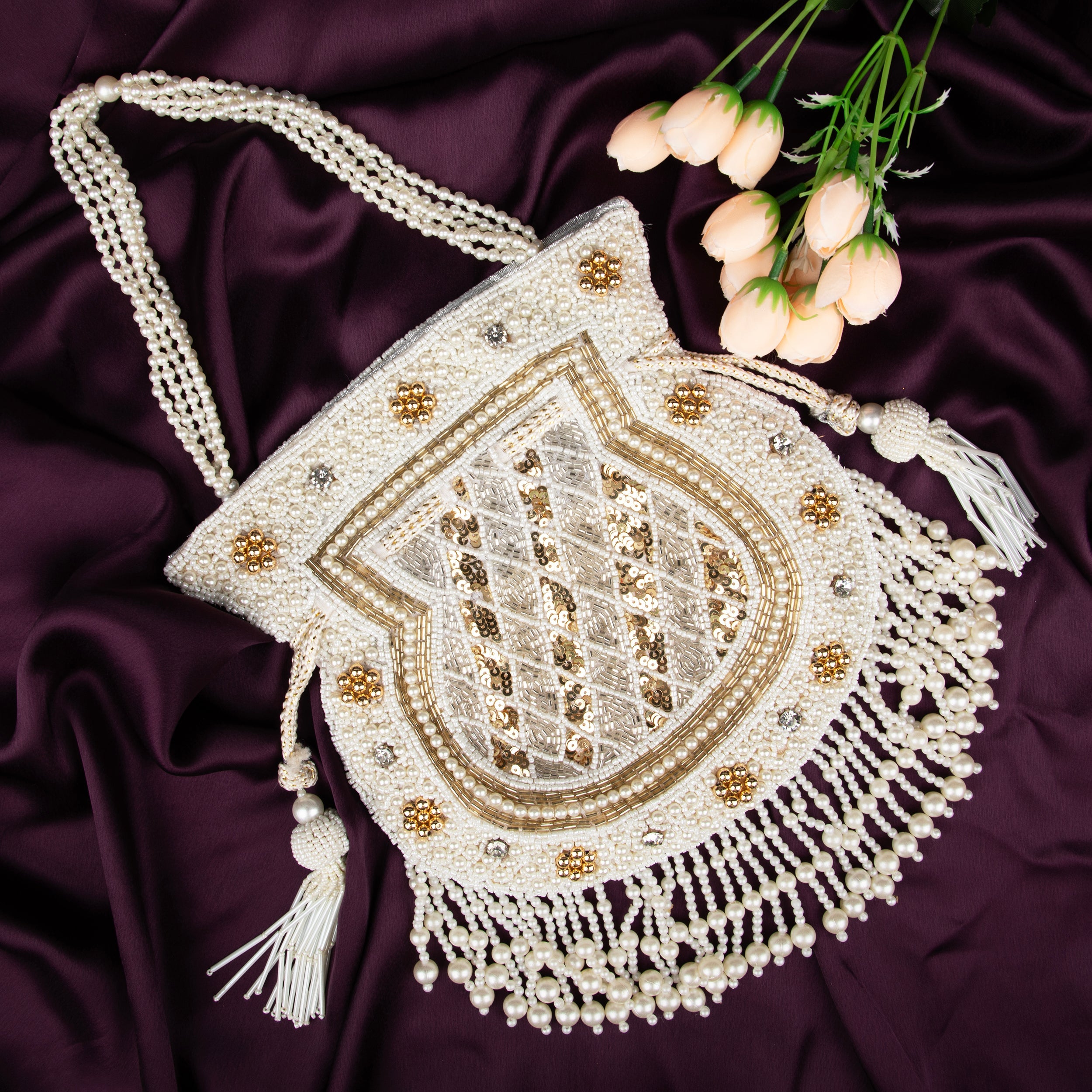 Handmade Ivory Royale Potli - Designer Laddu Gopal Dress, Kanha Ji Poshak, Bal Gopal Dress for Janmashtami Festival