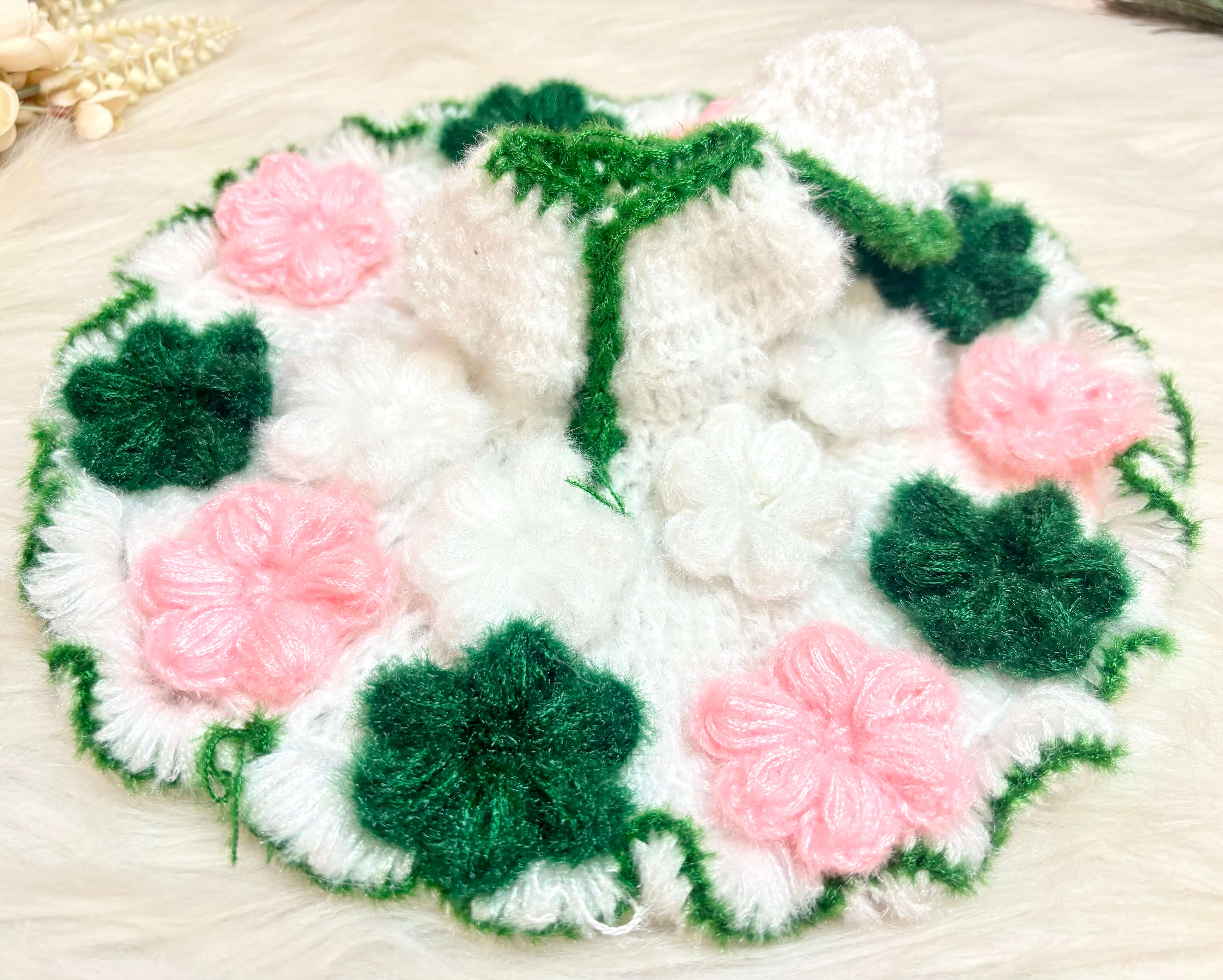Handmade Green & Pink Flower Laddu Gopal Dress | Designer Kanha Ji Poshak for Janmashtami | Fancy Bal Gopal & Krishna Ji Dress