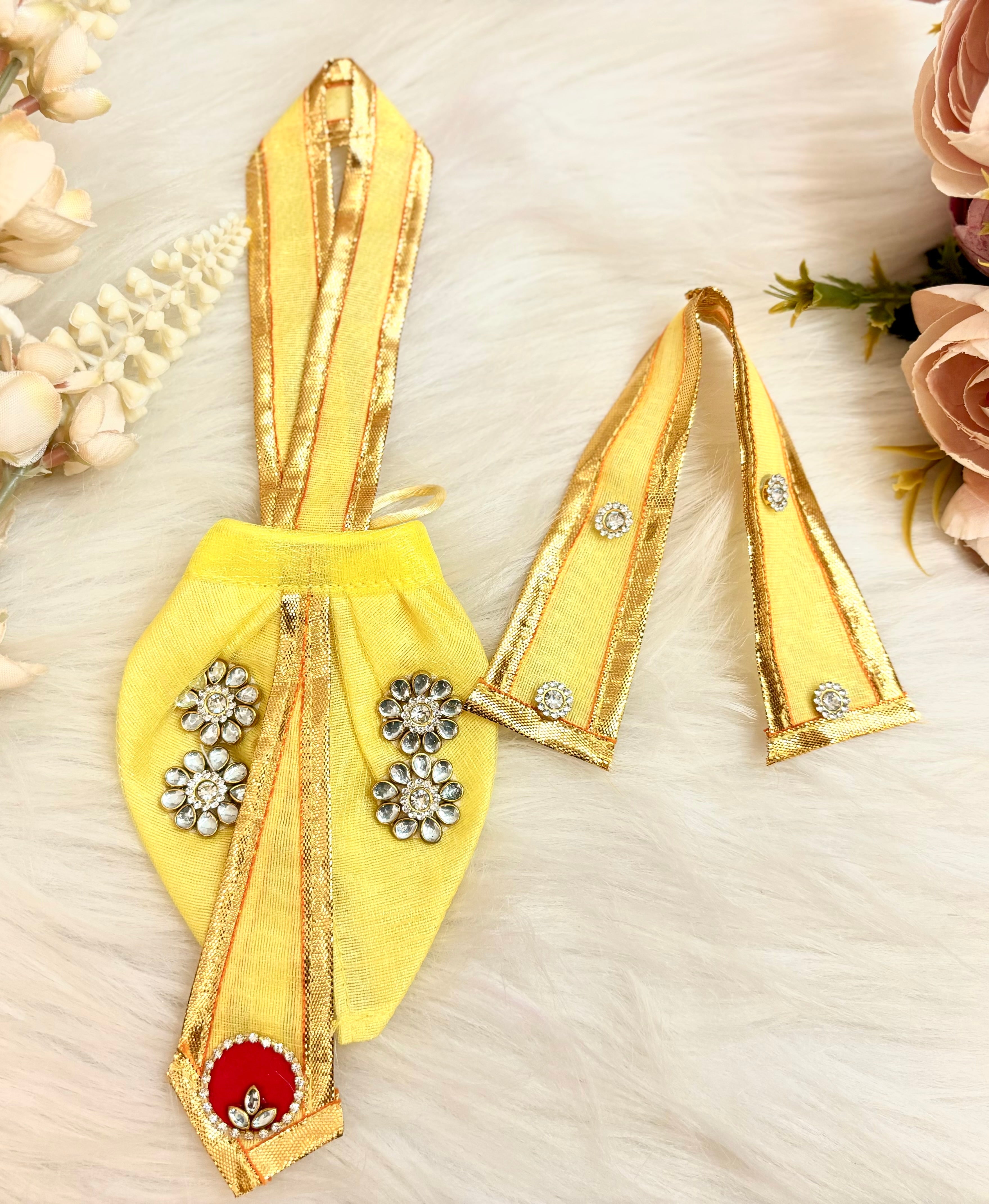 Handmade Lime Lotus Lehenga & Dhoti Set for Laddu Gopal | Designer Janmashtami Dress for Kanha Ji & Bal Gopal | 6-Piece Festival Poshak