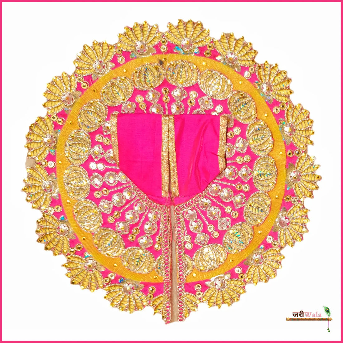 Handmade Designer Blended Frill Thread Lace Work Magenta & Yellow Laddu Gopal Dress | Fancy Kanha Ji Poshak for Janmashtami & Festivals