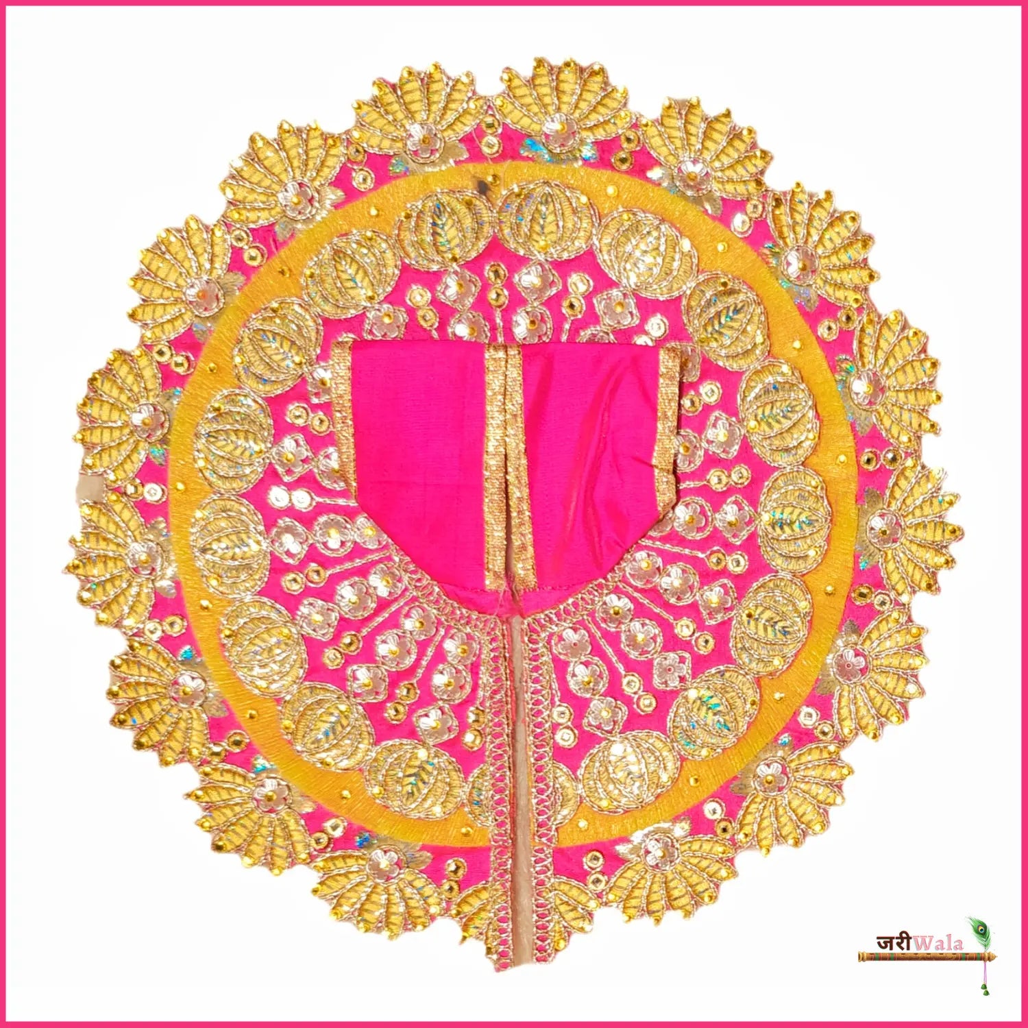 Handmade Designer Blended Frill Thread Lace Work Magenta & Yellow Laddu Gopal Dress | Fancy Kanha Ji Poshak for Janmashtami & Festivals
