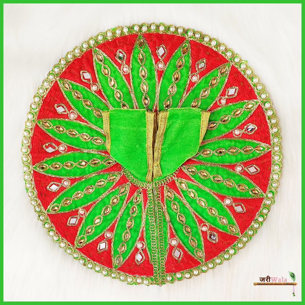 Handmade Shaneel Thread Green Poshak with Moti Work - Designer Laddu Gopal Dress for Janmashtami, Kanha Ji Poshak, Bal Gopal & Krishna Ji Dress