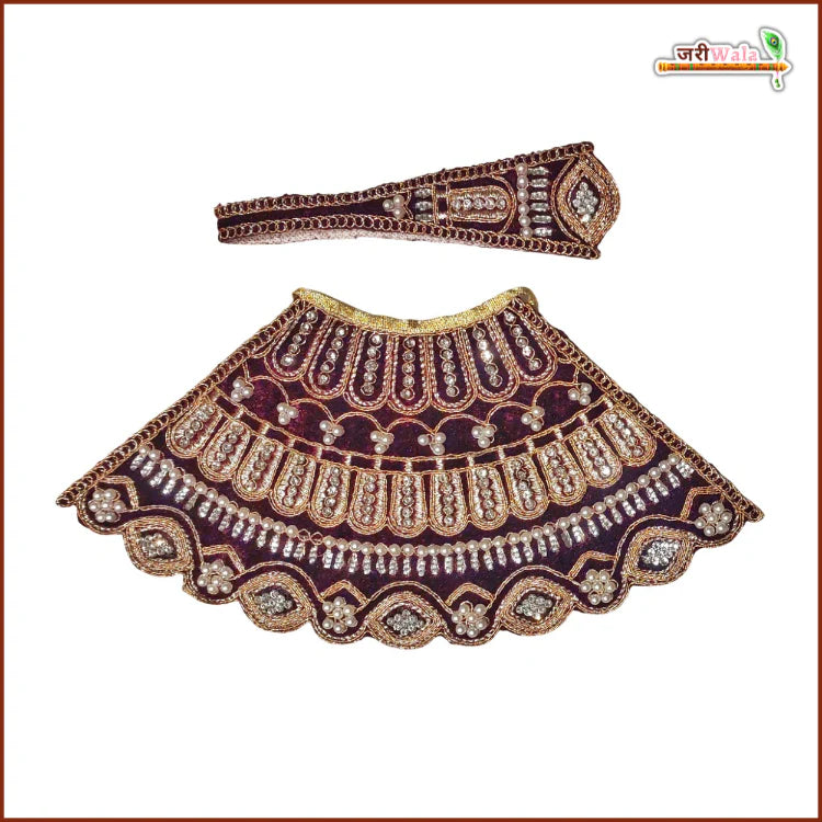 Handmade Designer Wine Lehnga Patka with Shaneel Thread and Moti Work - Perfect for Laddu Gopal Dress, Kanha Ji Poshak, and Janmashtami Celebrations