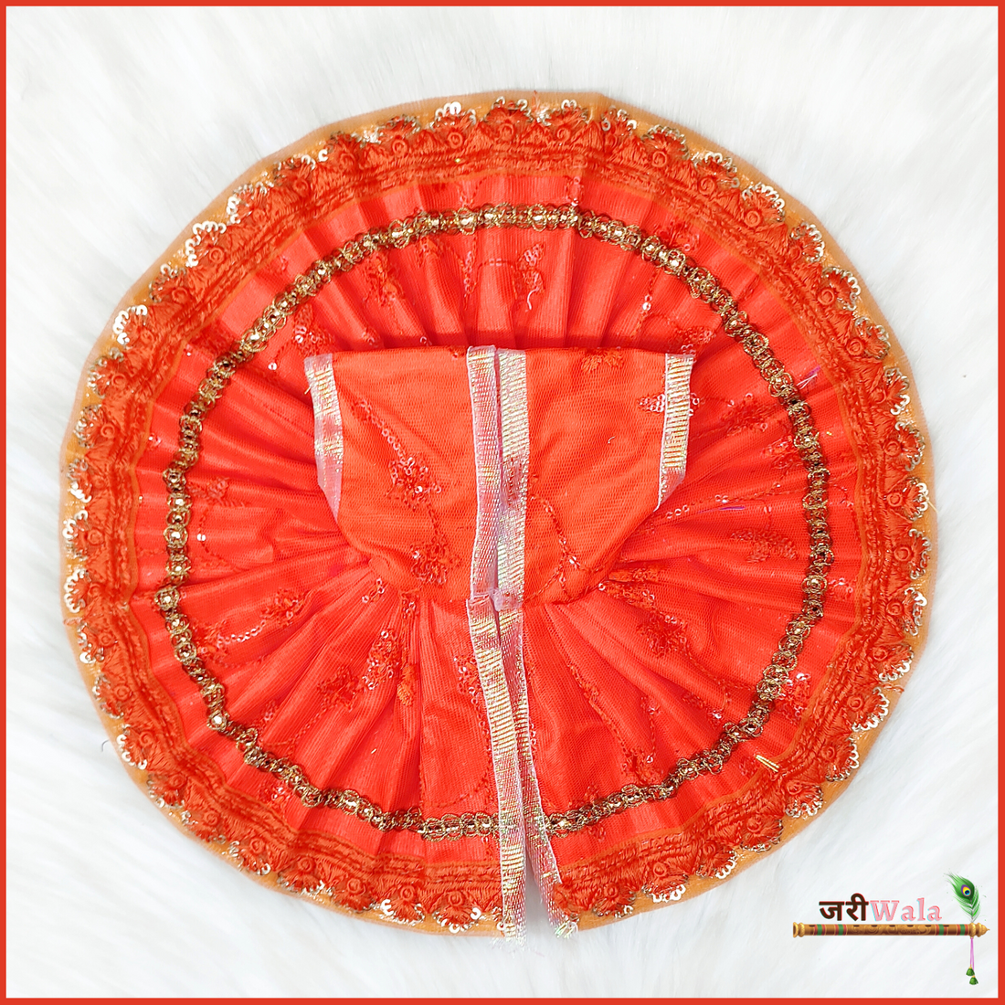 Handmade Blended Net Thread Lace Work Orange Laddu Gopal Dress | Designer Kanha Ji Poshak for Janmashtami | Fancy Bal Gopal & Krishna Ji Dress