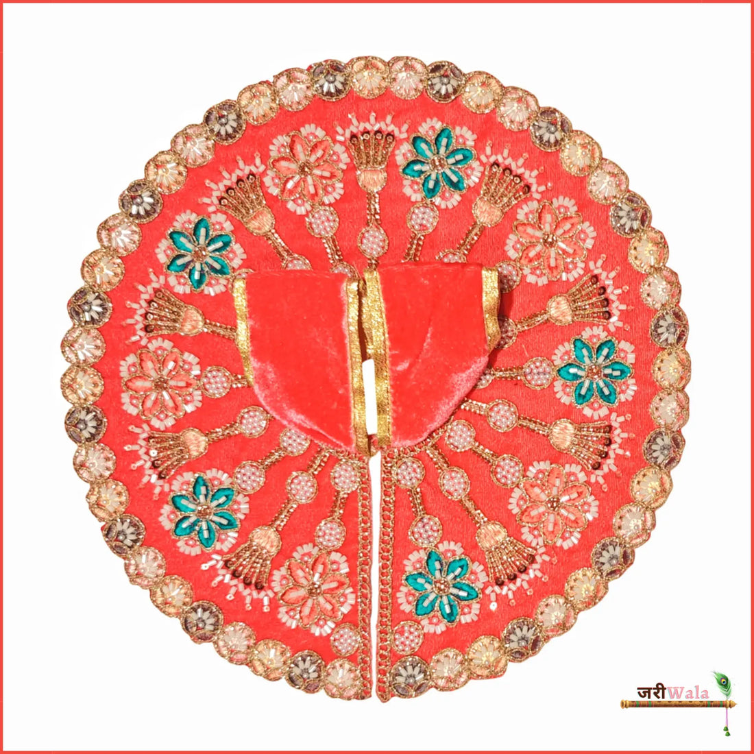 Handmade Designer Gajri Laddu Gopal Dress with Cutdana Moti Work | Fancy Kanha Ji Poshak for Janmashtami & Festivals | Bal Gopal & Krishna Ji Dress