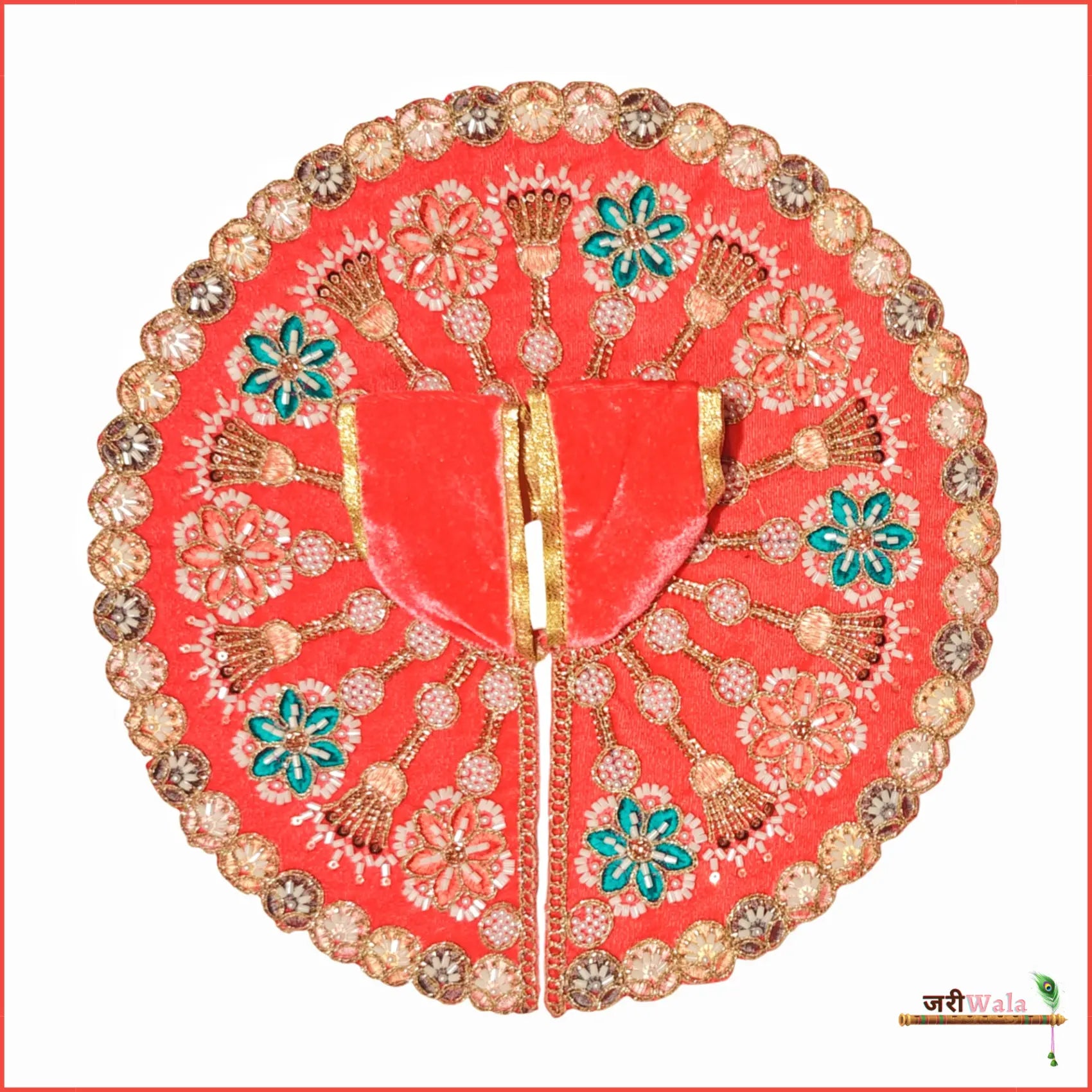 Handmade Designer Gajri Laddu Gopal Dress with Cutdana Moti Work | Fancy Kanha Ji Poshak for Janmashtami & Festivals | Bal Gopal & Krishna Ji Dress