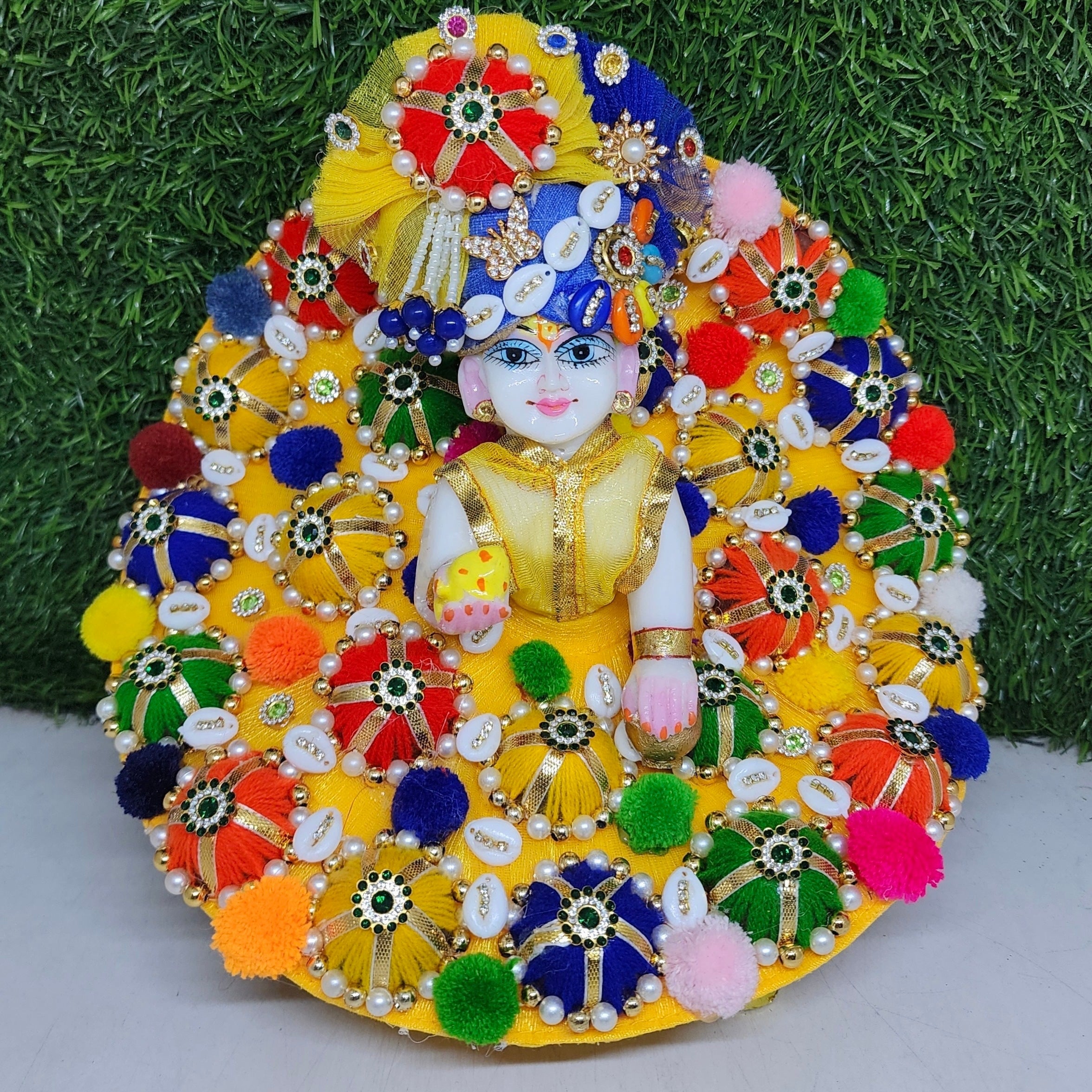Designer Yellow Multi Topi Dress for Laddu Gopal Ji | Fancy Kanha Ji Poshak | Perfect for Janmashtami, Holi & Diwali | Size 0-6