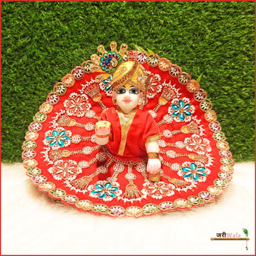 Handmade Designer Red Laddu Gopal Dress with Cutdana Moti Work - Fancy Kanha Ji Poshak for Janmashtami & Festivals | Bal Gopal & Krishna Ji Dress