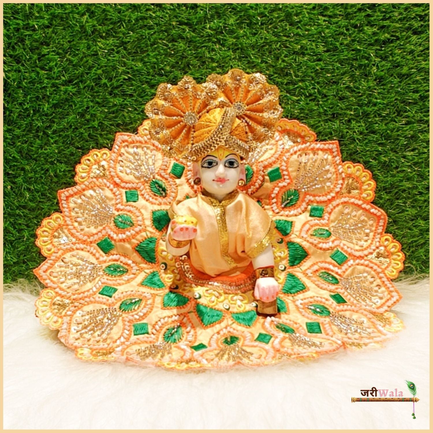 Handmade Blended Thread Cutdana Work Peach Laddu Gopal Dress | Designer Kanha Ji Poshak for Janmashtami | Fancy Bal Gopal & Krishna Ji Dress