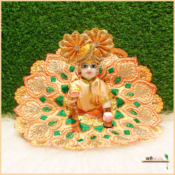 Handmade Blended Thread Cutdana Work Peach Laddu Gopal Dress | Designer Kanha Ji Poshak for Janmashtami | Fancy Bal Gopal & Krishna Ji Dress