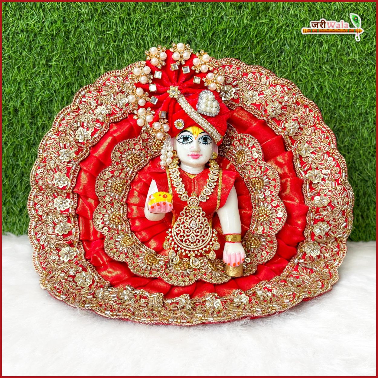 Handmade Designer Red Laddu Gopal Dress with Sitara Cutdana Work | Fancy Kanha Ji Poshak for Janmashtami & Festivals | Bal Gopal & Krishna Ji Dress