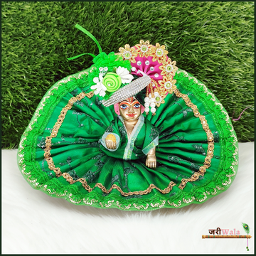 Handmade Green Blended Net Thread Lace Work Laddu Gopal Dress | Designer Kanha Ji Poshak for Janmashtami | Fancy Bal Gopal & Krishna Ji Dress