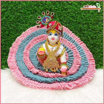Handmade Baby Pink & Ice Blue Designer Laddu Gopal Dress | Fancy Kanha Ji Poshak with Patka for Janmashtami & Festivals