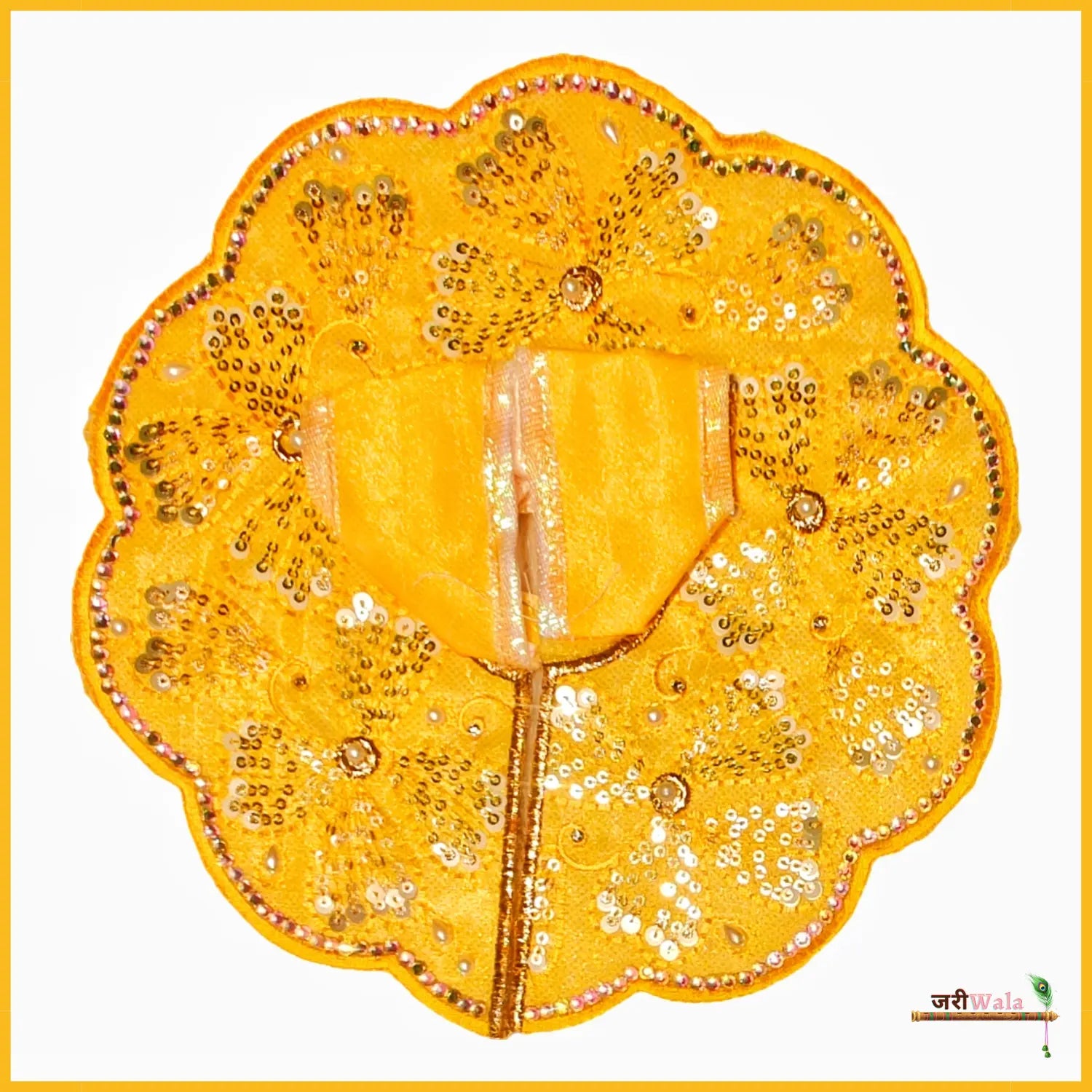 Handmade Blended Thread Yellow Poshak with Sitara Stone Work - Designer Laddu Gopal Dress, Kanha Ji Poshak for Janmashtami & Festivals