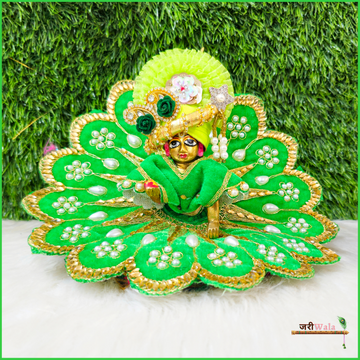 Handmade Designer Green Laddu Gopal Dress with Lace Work & Patka - Perfect for Janmashtami, Kanha Ji Poshak, Bal Gopal Fancy Dress