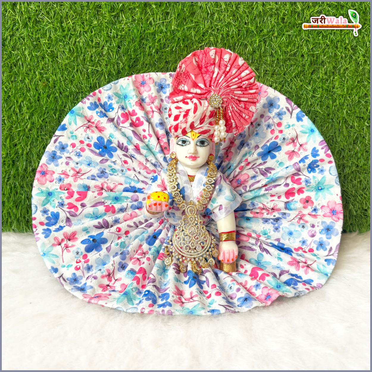 Handmade Light Blue Floral Print Laddu Gopal Poshak | Designer Kanha Ji Dress for Janmashtami | Fancy Bal Gopal Dress | Krishna Ji Poshak