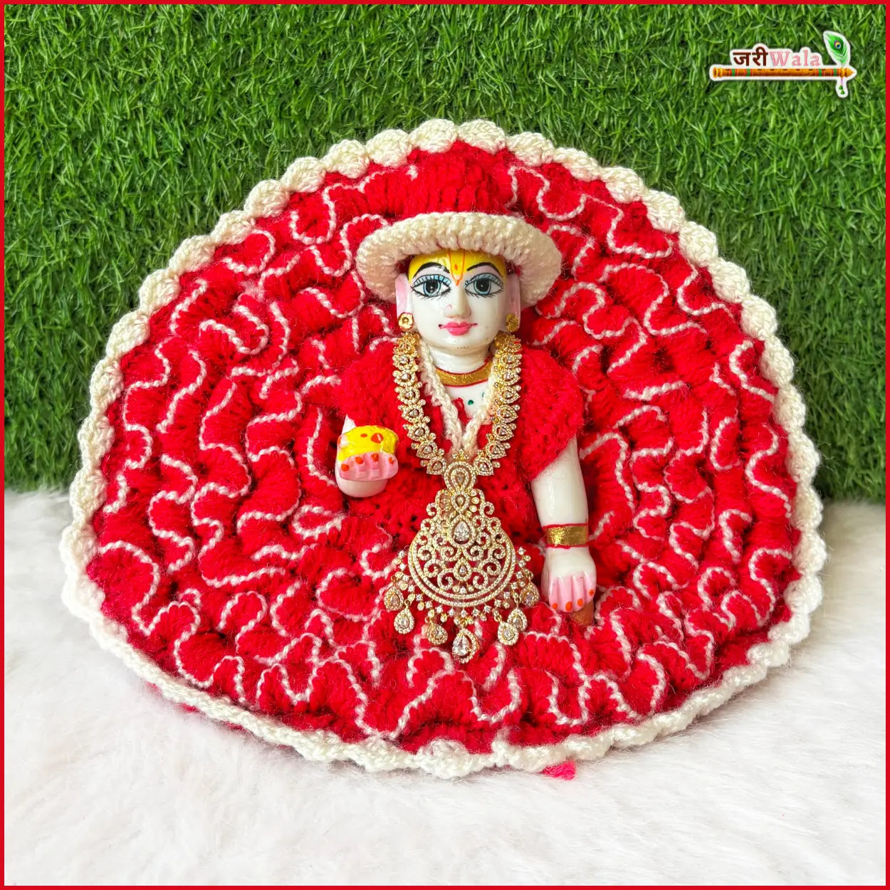 Handmade Woolen Fancy Multicolor Laddu Gopal Poshak with Cap - Designer Kanha Ji Dress for Janmashtami, Bal Gopal & Krishna Ji Celebrations