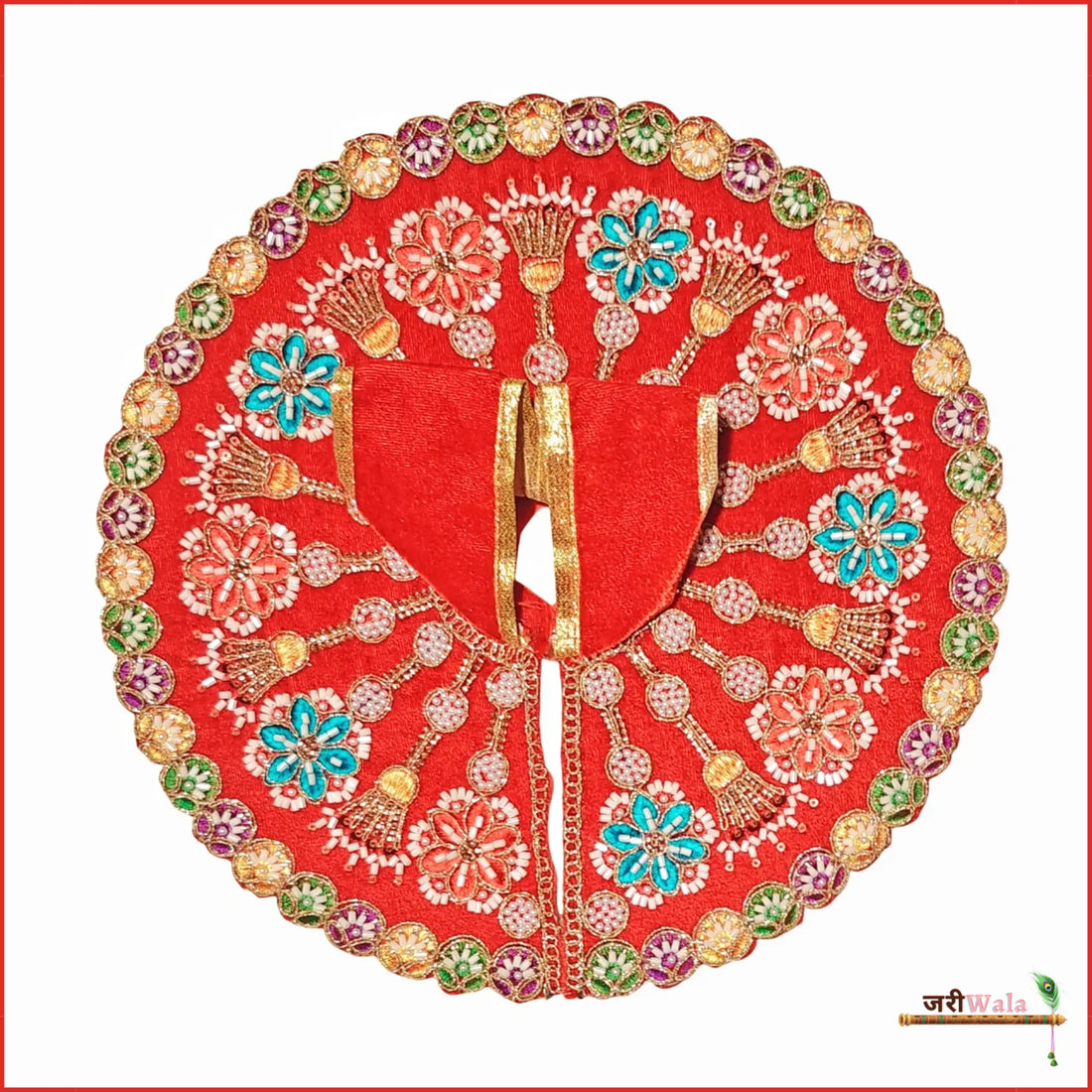 Handmade Designer Red Laddu Gopal Dress with Cutdana Moti Work - Fancy Kanha Ji Poshak for Janmashtami & Festivals | Bal Gopal & Krishna Ji Dress