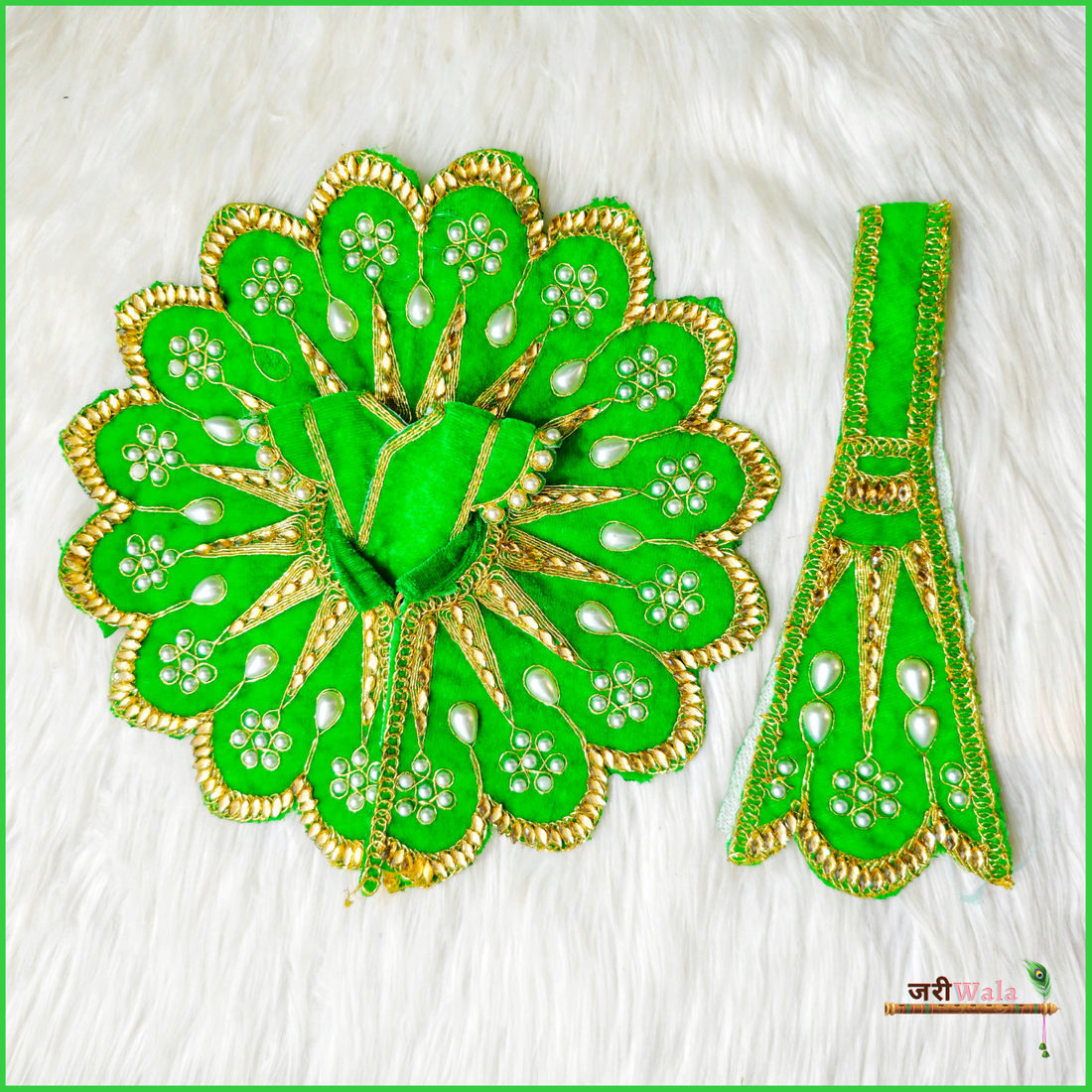 Handmade Designer Green Laddu Gopal Dress with Lace Work & Patka - Perfect for Janmashtami, Kanha Ji Poshak, Bal Gopal Fancy Dress