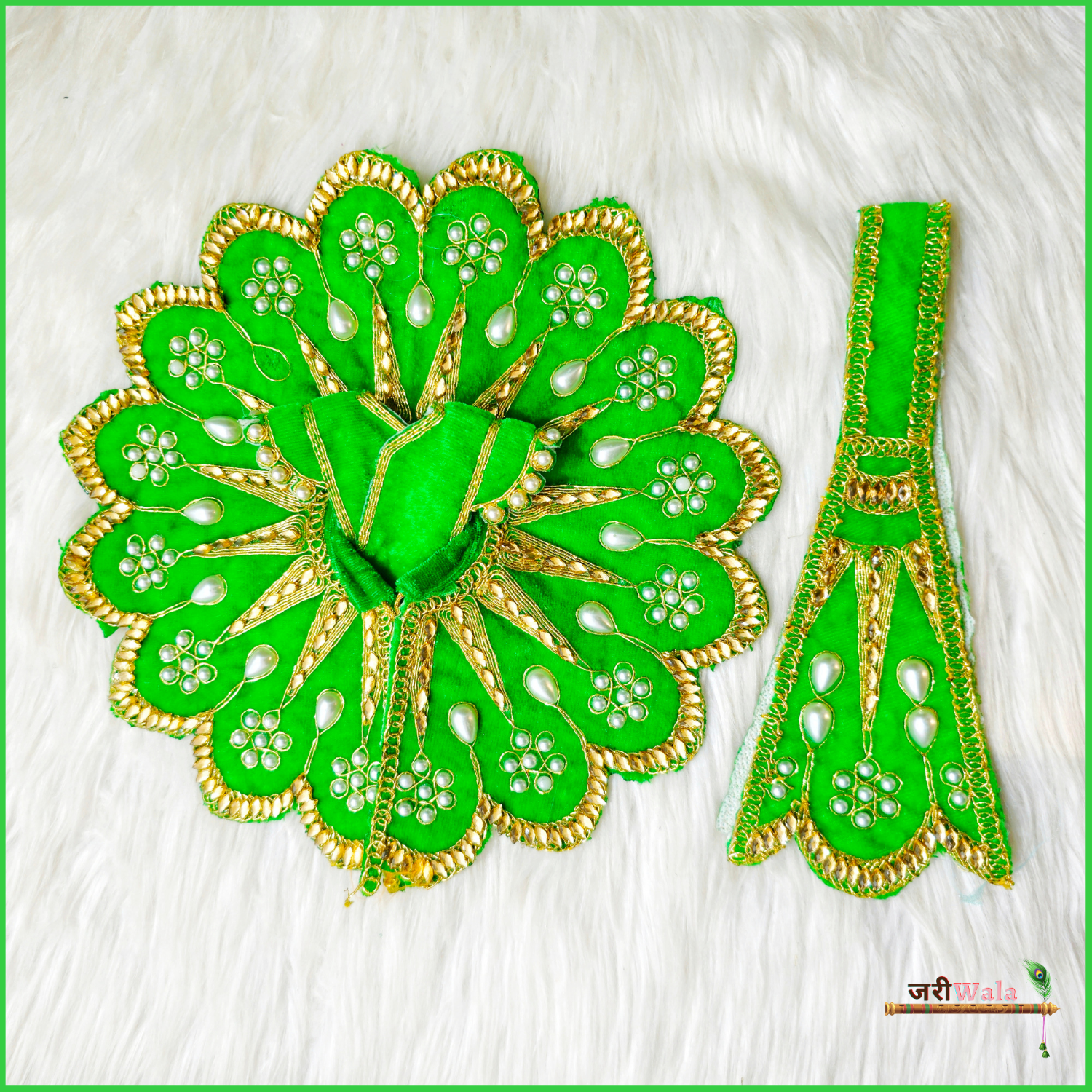 Handmade Designer Green Laddu Gopal Dress with Lace Work & Patka - Perfect for Janmashtami, Kanha Ji Poshak, Bal Gopal Fancy Dress