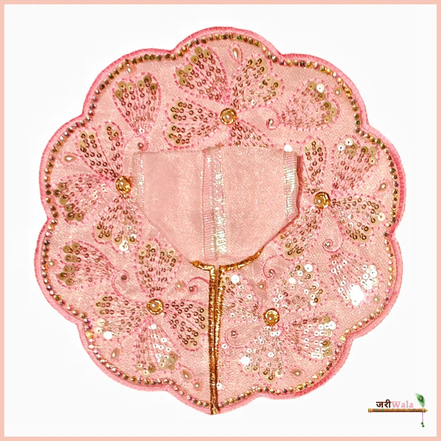 Handmade Baby Pink Designer Poshak with Sitara Stone Work for Laddu Gopal, Kanha Ji, Bal Gopal & Krishna Ji - Perfect for Janmashtami Festival