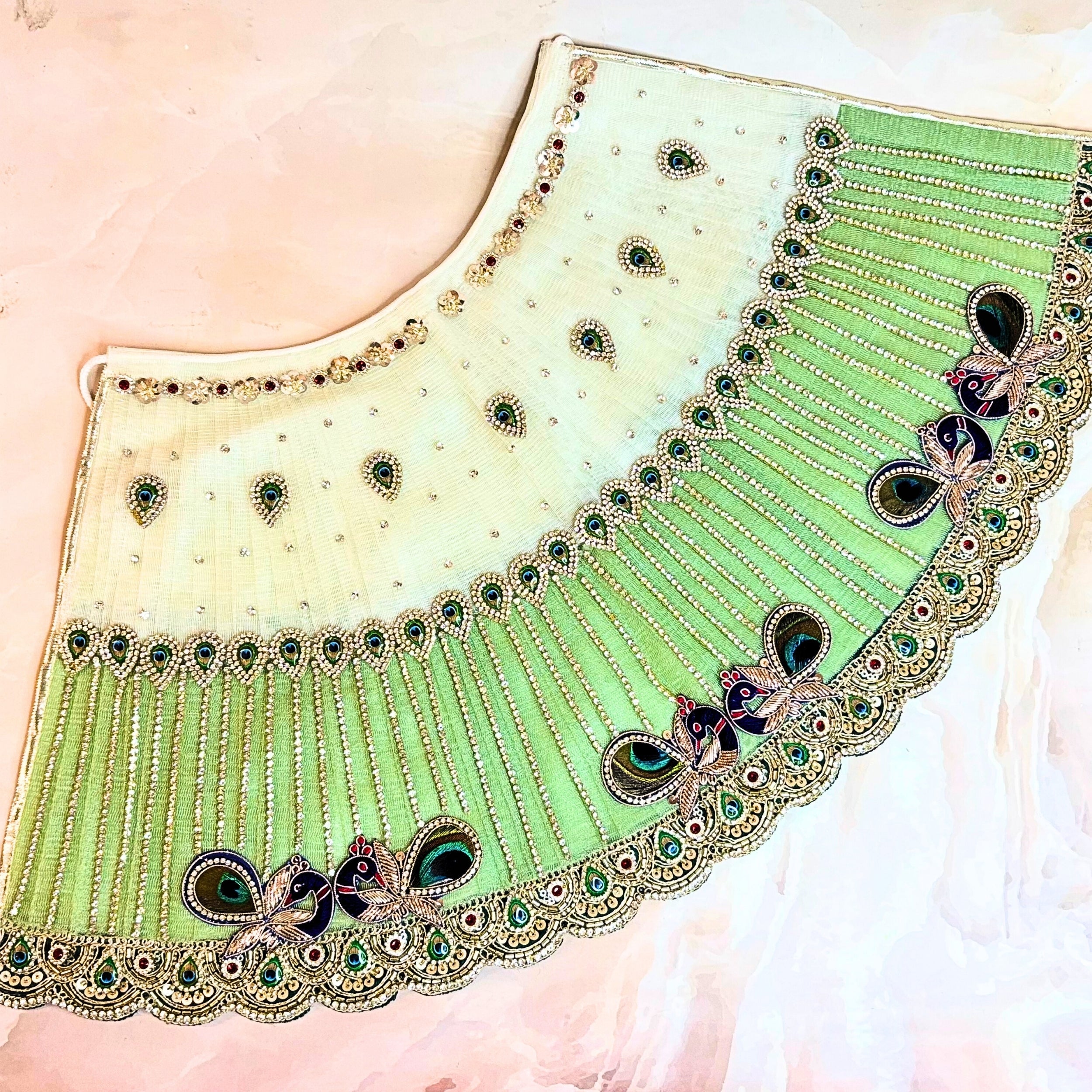 Handmade Luxe Mayurangi Durga Maa Dress - Designer Laddu Gopal Dress, Kanha Ji Poshak, Bal Gopal & Krishna Ji Dress for Janmashtami Festival