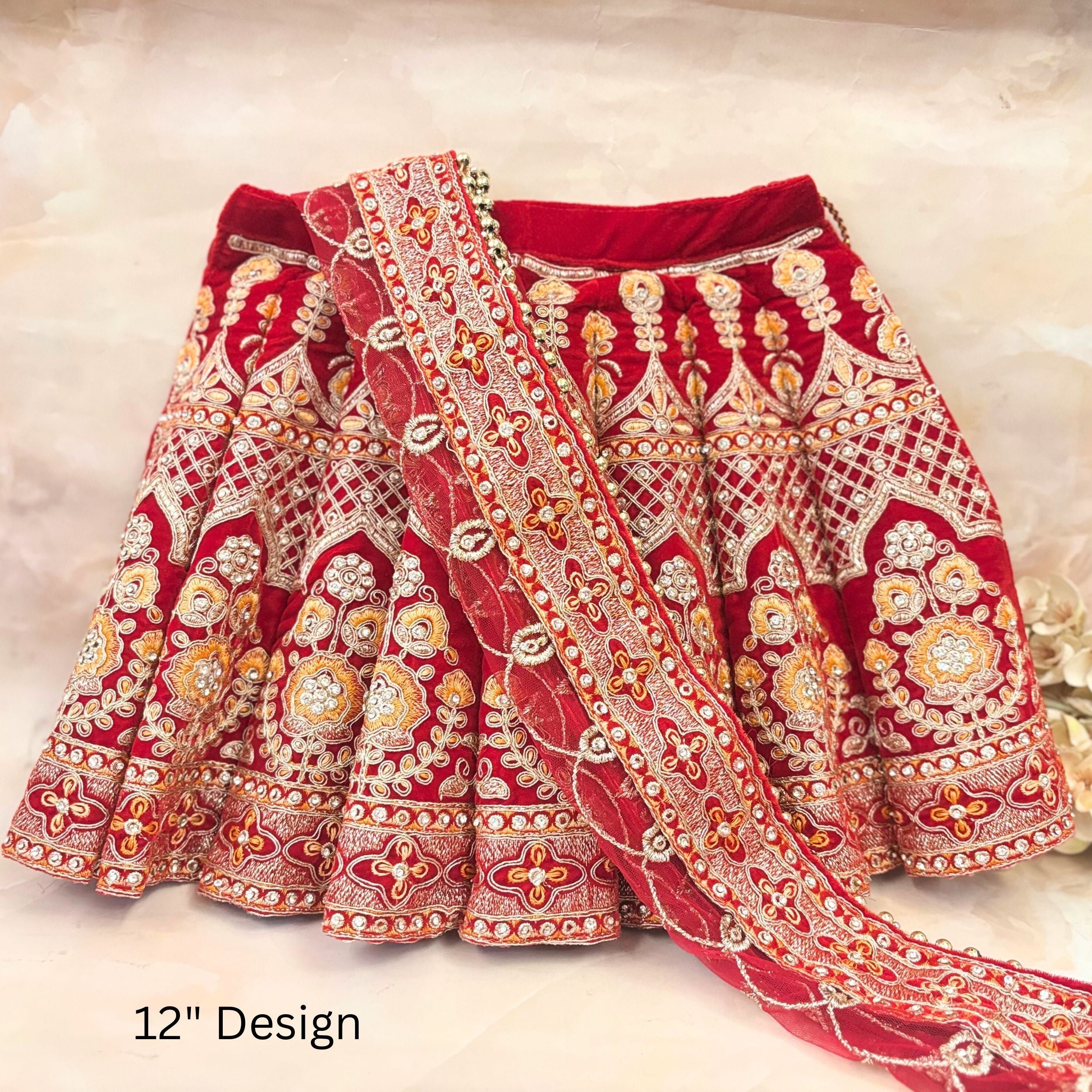 Handmade Sindūrāmbarā Mata Rani Dress - Designer Laddu Gopal Dress, Fancy Kanha Ji Poshak for Janmashtami, Bal Gopal & Krishna Ji Dress
