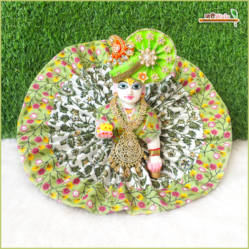Handmade Cotton Floral Print Green Laddu Gopal Poshak - Designer Kanha Ji Dress for Janmashtami, Fancy Bal Gopal Dress, Krishna Ji Poshak