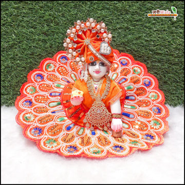 Handmade Orange Laddu Gopal Dress with Sitara Moti Work | Designer Kanha Ji Poshak for Janmashtami | Fancy Bal Gopal Dress