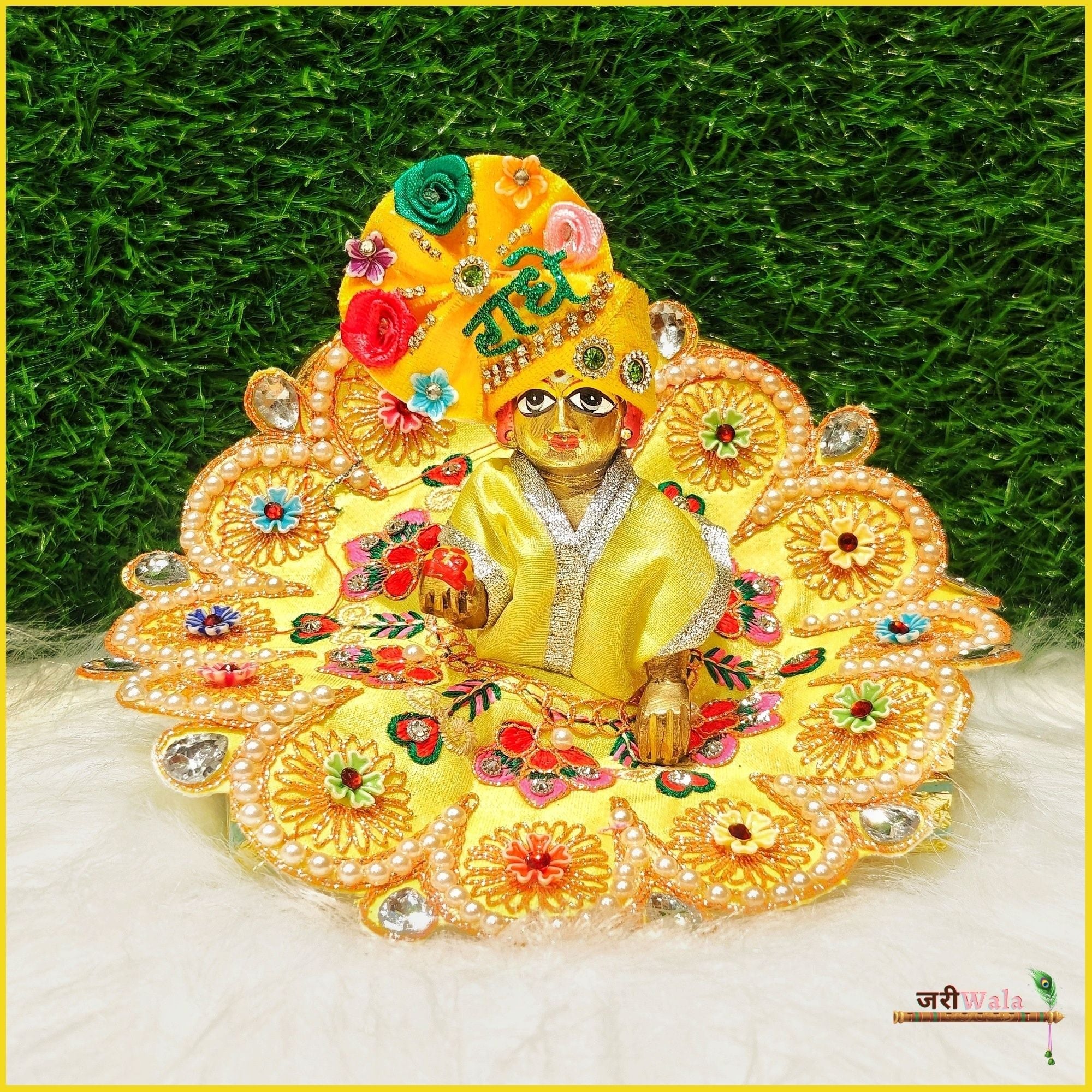 Handmade Designer Lemon Laddu Gopal Dress with Moti Stone Work | Fancy Kanha Ji Poshak for Janmashtami & Festivals | Bal Gopal & Krishna Ji Dress