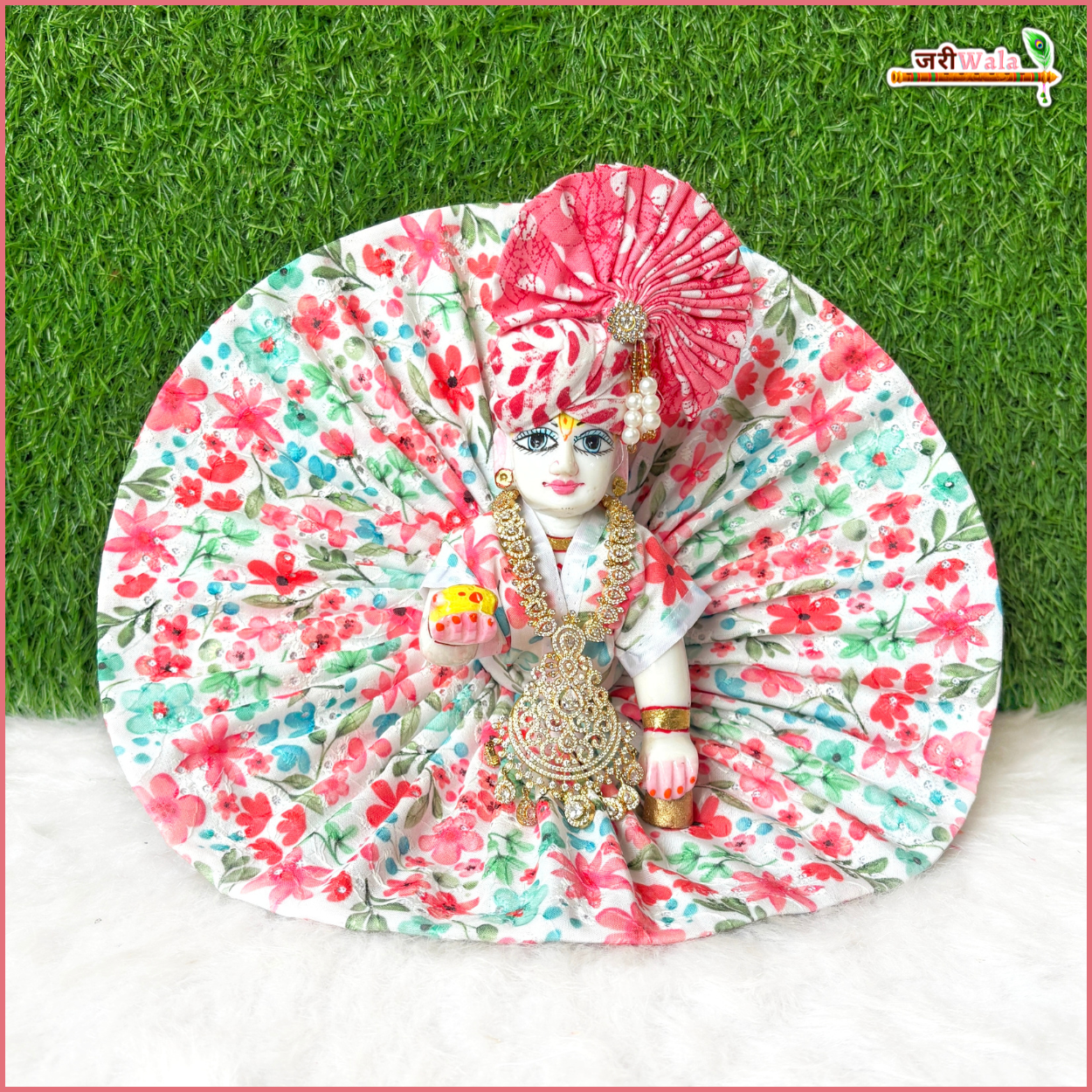 Handmade Light Red Floral Print Laddu Gopal Poshak | Designer Kanha Ji Dress for Janmashtami | Fancy Bal Gopal Dress | Krishna Ji Poshak