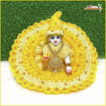 Handmade Woolen Fancy Yellow & Cream Laddu Gopal Dress | Designer Kanha Ji Poshak for Janmashtami | Bal Gopal & Krishna Ji Dress