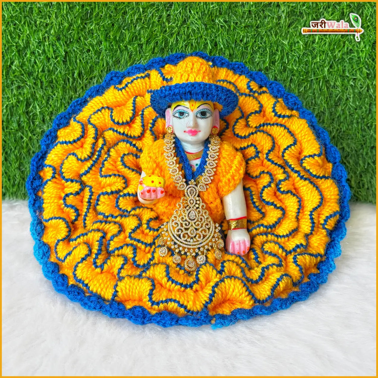 Handmade Woolen Fancy Multicolor Laddu Gopal Poshak with Cap - Designer Kanha Ji Dress for Janmashtami, Bal Gopal & Krishna Ji Celebrations