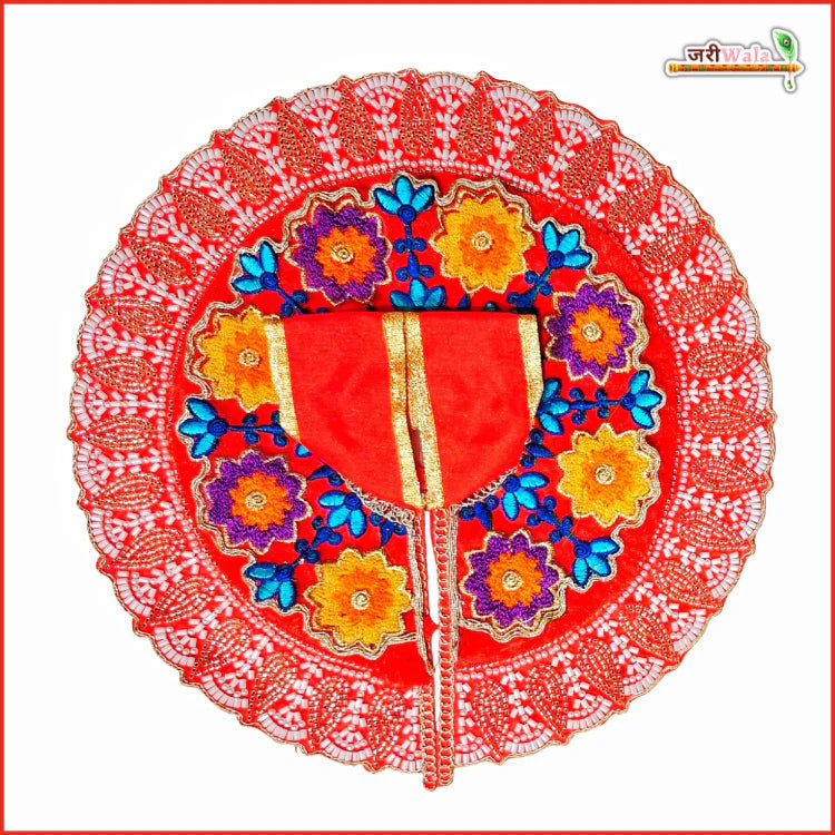 Handmade Designer Red Laddu Gopal Dress with Frill and Moti Cutdana Thread Work - Perfect for Janmashtami, Kanha Ji Poshak, and Bal Gopal Celebrations