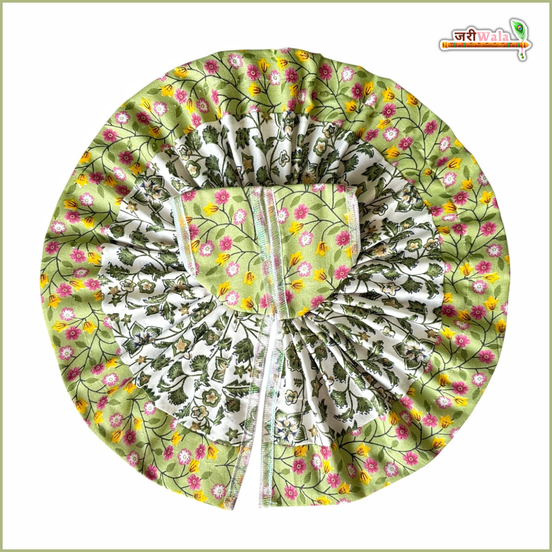 Handmade Cotton Floral Print Green Laddu Gopal Poshak - Designer Kanha Ji Dress for Janmashtami, Fancy Bal Gopal Dress, Krishna Ji Poshak