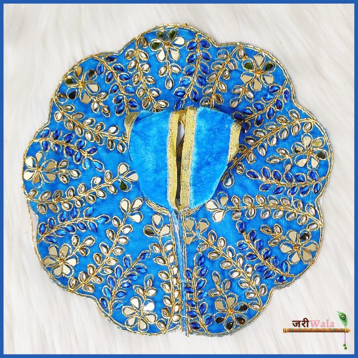 Handmade Shiny Blue Laddu Gopal Dress with Kundan Work - Designer Kanha Ji Poshak for Janmashtami, Fancy Bal Gopal Dress, Krishna Ji Outfit