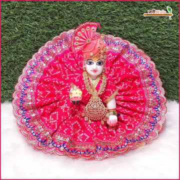 Handmade Designer Cotton Chunri Lace Poshak for Laddu Gopal - Fancy Magenta Dress with Sitara Work for Janmashtami, Kanha Ji & Bal Gopal