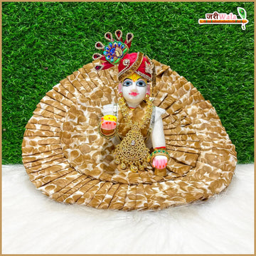Handmade Light Brown Cotton Frill Floral Print Laddu Gopal Poshak with Patka - Designer Kanha Ji Dress for Janmashtami & Festivals