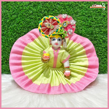 Handmade Designer Coton Plain Lemon & Light Pink Laddu Gopal Dress | Fancy Kanha Ji Poshak for Janmashtami & Festivals | Bal Gopal & Krishna Ji Dress