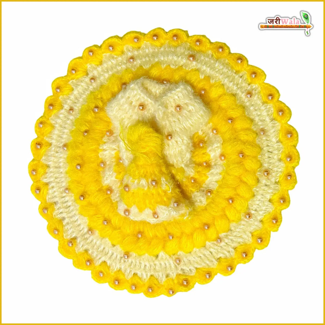 Handmade Woolen Fancy Yellow & Cream Laddu Gopal Dress | Designer Kanha Ji Poshak for Janmashtami | Bal Gopal & Krishna Ji Dress