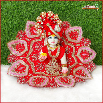 Handmade Designer Red Laddu Gopal Dress with Heavy Jarkan Cutdana Work | Fancy Kanha Ji Poshak for Janmashtami & Festivals | Bal Gopal & Krishna Ji Dress